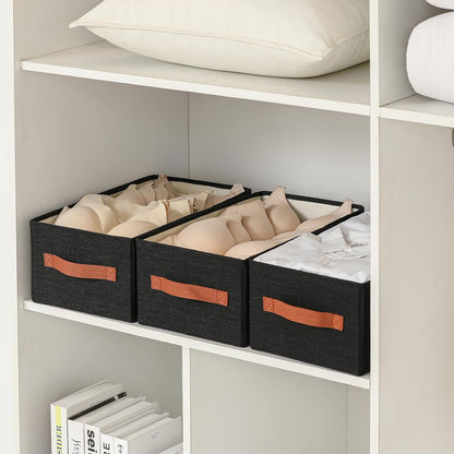 Linen Folding Storage Bins, 3 Pack Large Storage Baskets, Washable, Clothing Storage Bins with Handle, Closet Organizer for Storage Sweater,Sheets(Beige, 18½"x11 x8½)