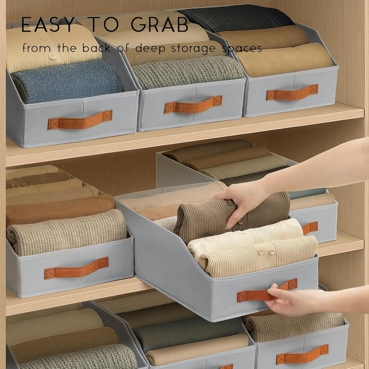 Homsorout Fabric Storage Bins for Organizing - Large Trapezoid Collapsible Storage Bins with Front Handle, Closet Organizers and Storage for Bedroom, Home Shelves, Small Spaces, Beige