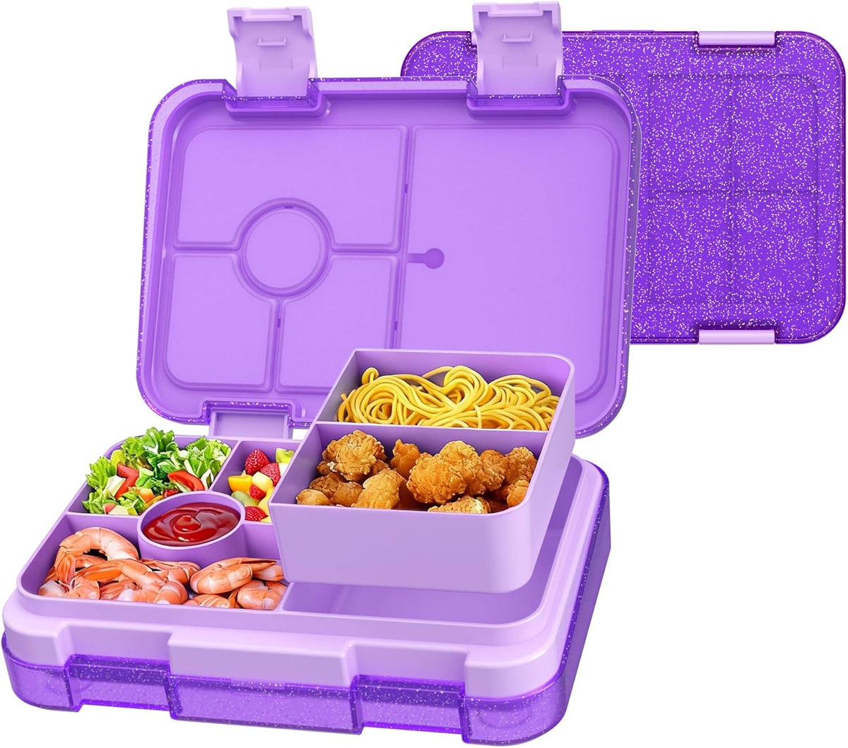 Bento Lunch Box for Kids, 6 Compartments BPA Free, Dishwasher Safe Back to School Snack Bento Lunch Containers Boxes, Ideal Portion Sizes for On-the-Go Meal, Ages 3+, School, Green Patterned