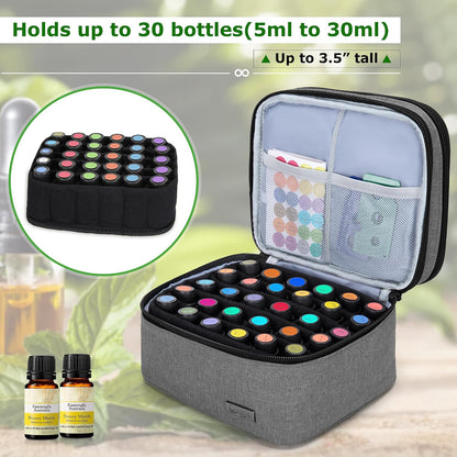 LUXJA Essential Oil Carrying Case - Holds 30 Bottles (5ml-30ml, Also Fits for Roller Bottles), Double-Layer Organizer for Essential Oil and Accessories, Black (Bag Only)