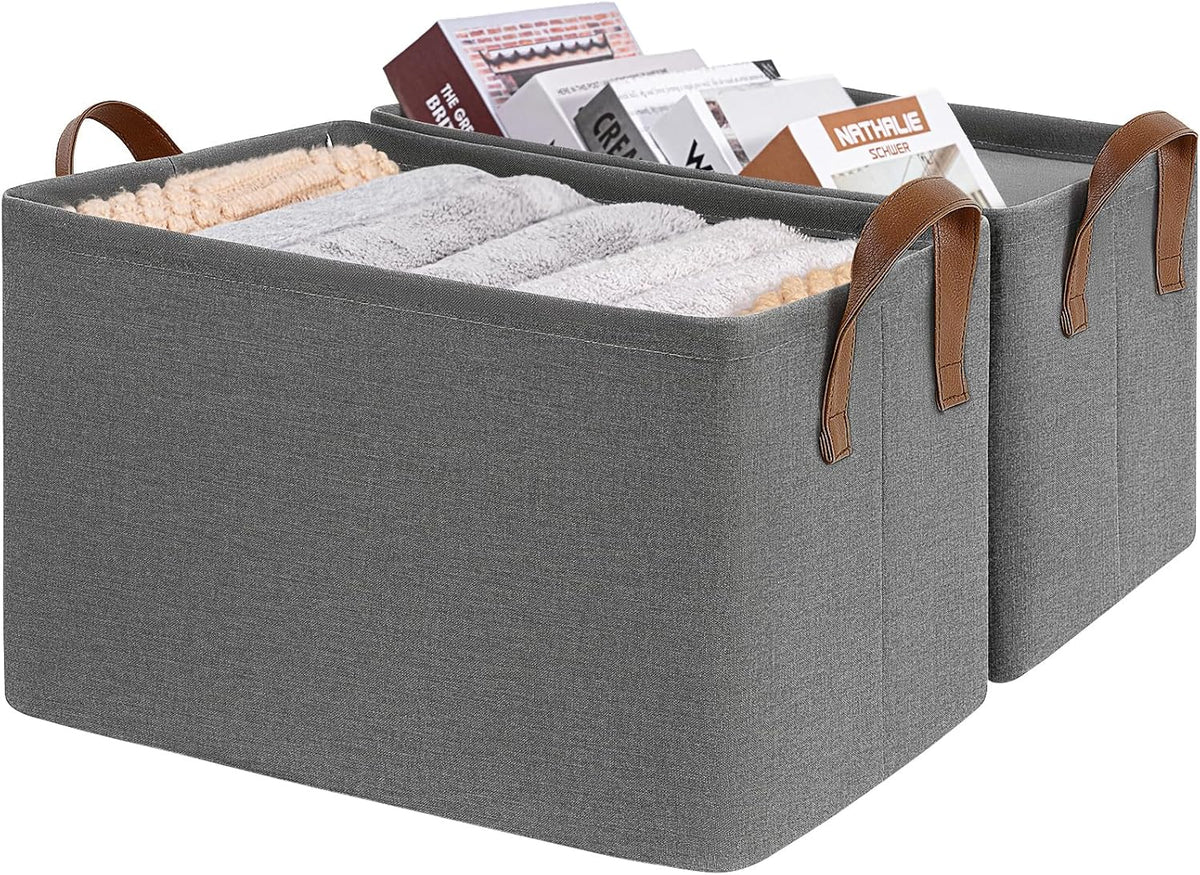 CHICVITA Large Storage Baskets for Shelves, Fabric Storage Bins with Metal Frame, Closet Organizers and Storage Boxes for Clothes Toy, Beige