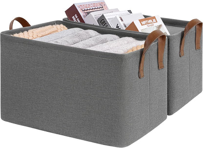 CHICVITA Large Storage Baskets for Shelves, Fabric Storage Bins with Metal Frame, Closet Organizers and Storage Boxes for Clothes Toy, Beige