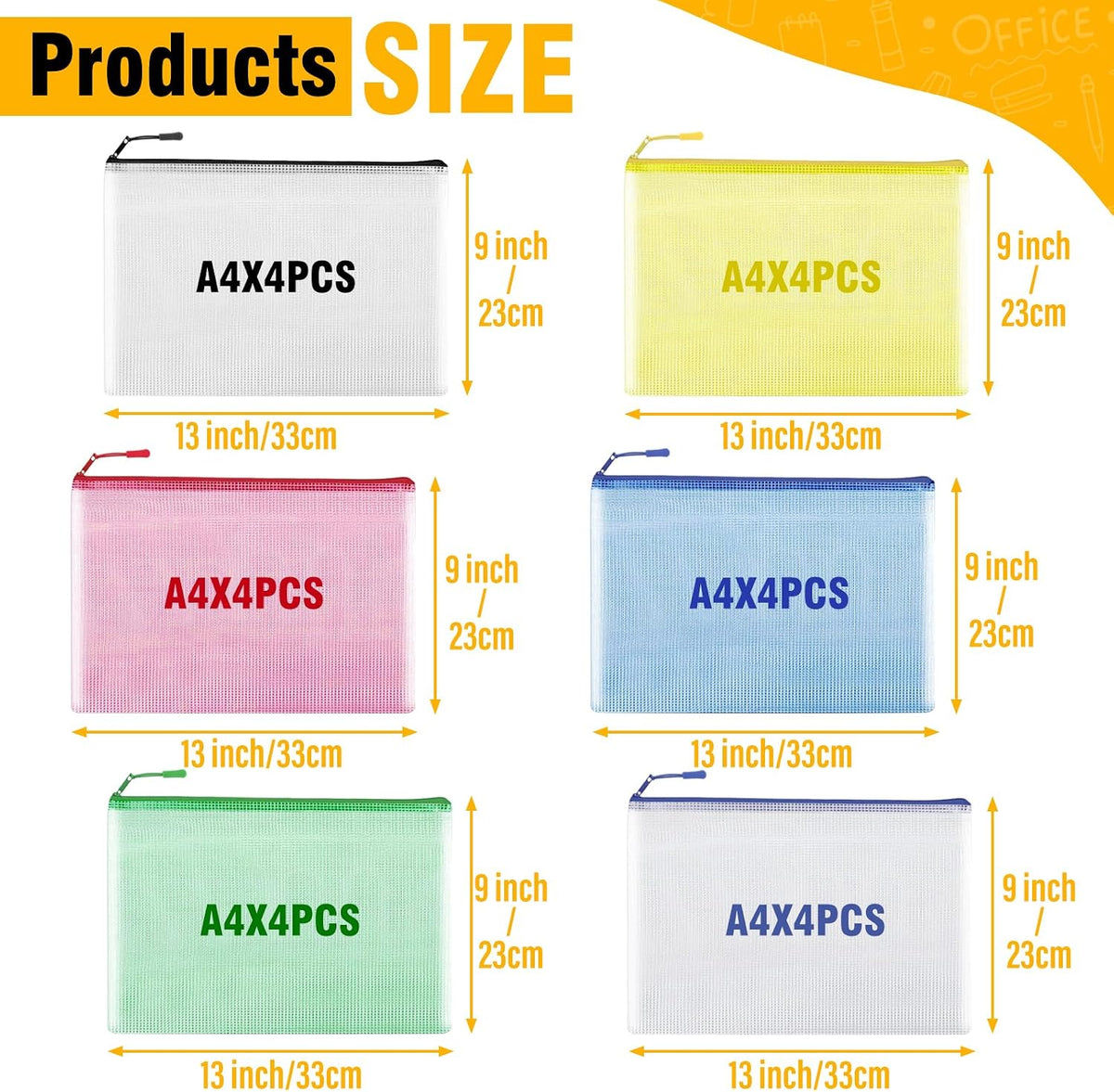 YOPCDJ Mesh Zipper Pouch Bags A4 Zipper Bags for Classroom Organization, Waterproof Document Zipper Pouches for Cosmetics, Travel Storage File Bags for Office Supplie