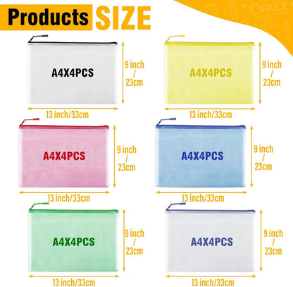 YOPCDJ Mesh Zipper Pouch Bags A4 Zipper Bags for Classroom Organization, Waterproof Document Zipper Pouches for Cosmetics, Travel Storage File Bags for Office Supplie