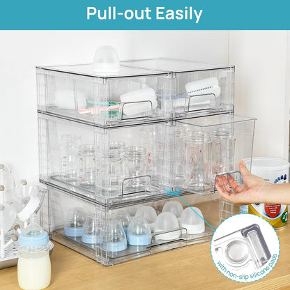 Vtopmart 3 Pack Stackable Storage Drawers, Easily Assemble Acrylic Bathroom Undersink Organizers,Clear Plastic Storage Bins for Closet,Cabinet,Pantry,Medicine Organization