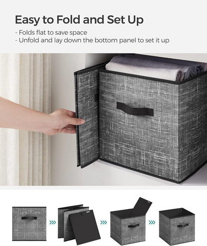 SONGMICS Storage Cubes, 11-Inch Non-Woven Fabric Bins with Double Handles, Set of 6, Closet Organizers for Shelves, Foldable, for Clothes, Cattail Gray UROB26LG