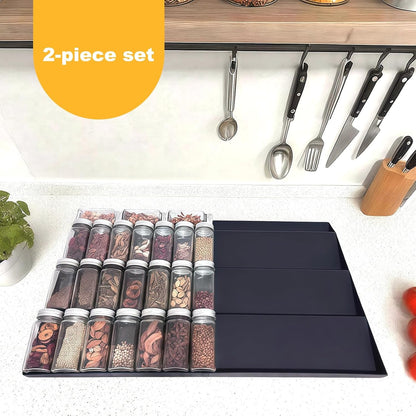 Spice Organizer for Drawer, Clear Acrylic Drawer Seasoning Organizer, Expandable From 11'' to 22'' Spice Drawer Organizer, Ideal for Kitchen Spice Organization (Jars not included)
