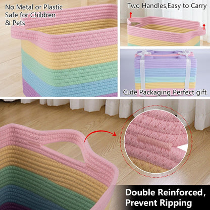 OIAHOMY Storage Basket, Woven Baskets for Storage, Cotton Rope Basket for toys,Towel Baskets for Bathroom - Pack of 3, Gradient Yellow