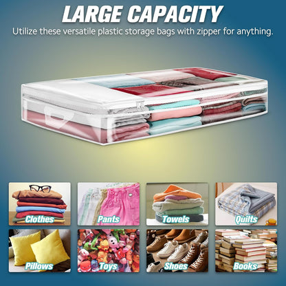 HIBAG 20 Gallon Large Storage Bag for Clothes, Zipper Clothing Storage Bag, Clear Organizer with Reinforced Handles, for Comforters Blankets Pillows Bedding