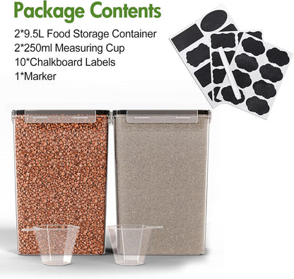 ALSO GO 2 PC (9.5L | 321 Oz) Extra Large Airtight Food Storage Containers with Lids,Kitchen and Pantry Organization Plastic Containers for Flour,Rice,Cereal,Pasta,Sugar,dog food (Leakproof, BPA-Free)