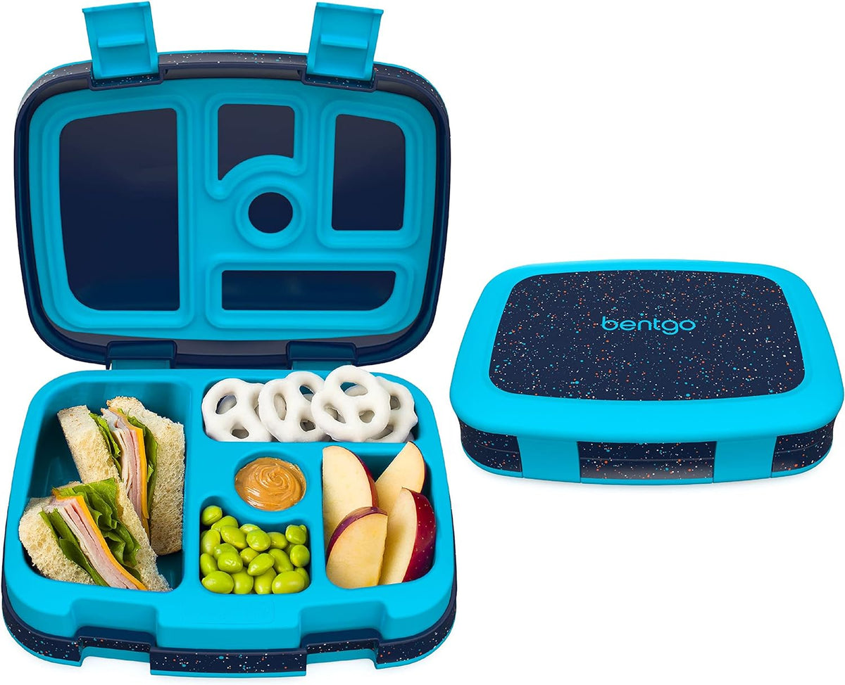 Bentgo Kids Bento-Style 5-Compartment Leak-Proof Lunch Box - Ideal Portion Sizes for Ages 3 to 7 - Durable, Drop-Proof, Dishwasher Safe, PFAS & BPA-Free & Made with Food-Safe Materials (Blue)