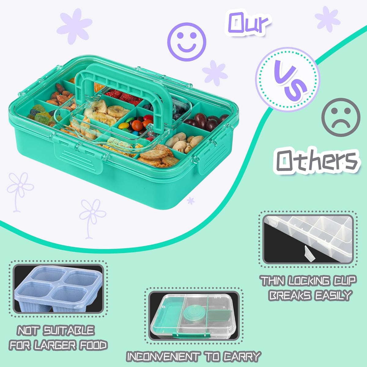 Xyptorix Snack Box Container for Kids - Adjustable 12-Compartment Snack Containers, Reusable Bento Box, Dishwasher Safe, BPA-Free, Perfect for School, Travel, Camping & Picnic, Ivory White