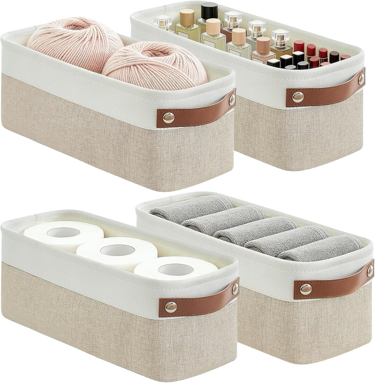 Bagnizer Large Fabric Storage Baskets | 50L Storage Bins, Decorative Linen Closet Baskets with Handles for Organizing, Shelf, Toys, Clothes, Home, Office, Nursery, 17x12x15Inches (Grey&White)