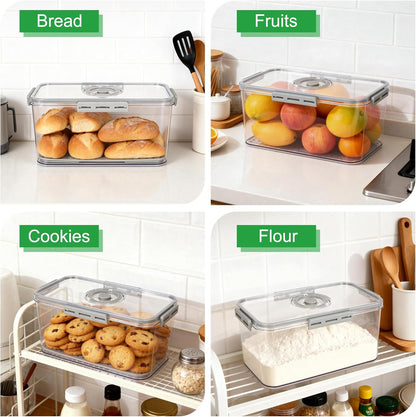 Tiawudi Plastic Bread Box for Kitchen Countertop, Airtight Bread Storage Container for Homemade Bread, Toast, Loaf, Bagel, Donut and Cookies, Time Recording Bread Keeper, Dishwasher Safe
