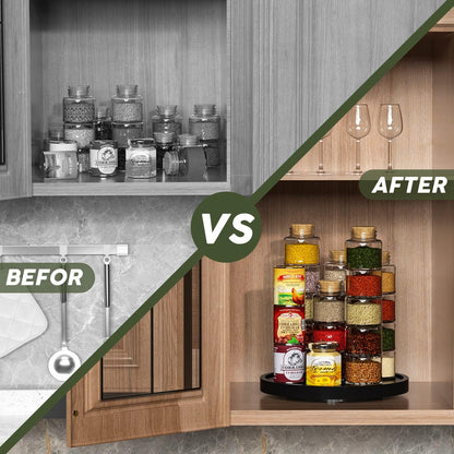 Lazy Susan Organizer, 10 Inch Non-Skid Bamboo Turntable Organizer for Salt Pepper Olive Oil and Spices Next to Stove, Wooden Lazy Susan for Table or Kitchen Countertop Organizer