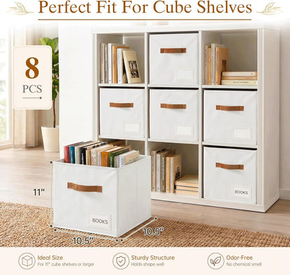Storage Cubes, 11 Inch Fabric Storage Cubes Organizer Bins with Labels, Odor-Free & Sturdy PP Structure, Cubby Baskets for Closet, Shelves, Toys & Nursery (Beige)