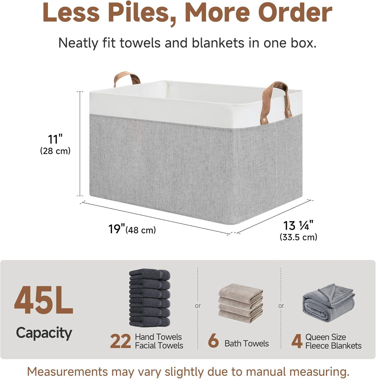 StorageWorks Storage Bins, Shelves Baskets for Organizing, Fabric Closet Organizers with Handles, Metal Frame, Beige-Cotton-linen, 2-Pack