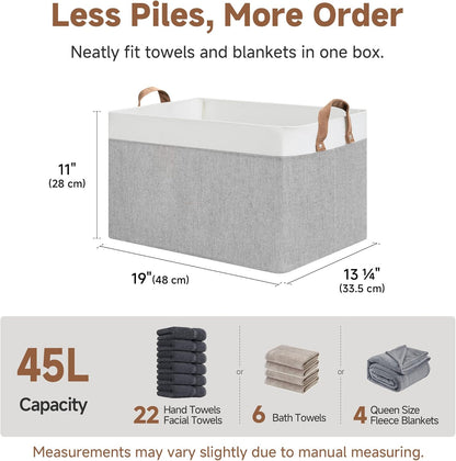 StorageWorks Storage Bins, Shelves Baskets for Organizing, Fabric Closet Organizers with Handles, Metal Frame, Beige-Cotton-linen, 2-Pack