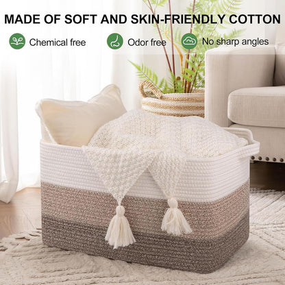 OIAHOMY Storage Basket, Woven Baskets for Storage, Cotton Rope Basket for toys,Towel Baskets for Bathroom - Pack of 3, Gradient Yellow