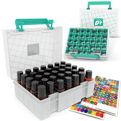 GPG2 Essential Oil Organizer for 35 Bottles, Hard Shell Storage Case with Shelf Display Lid & Travel Handle, Fits 5ml/10ml/15ml, Roller Bottles, Compatible with Top Brands, Teal