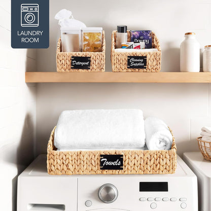 Best Choice Products Water Hyacinth Pantry Storage Baskets, Wicker Baskets w/Built-in Handles, Handwoven Shelf Baskets for Organizing, Pantry Organizers and Storage, 3-Pack - Natural