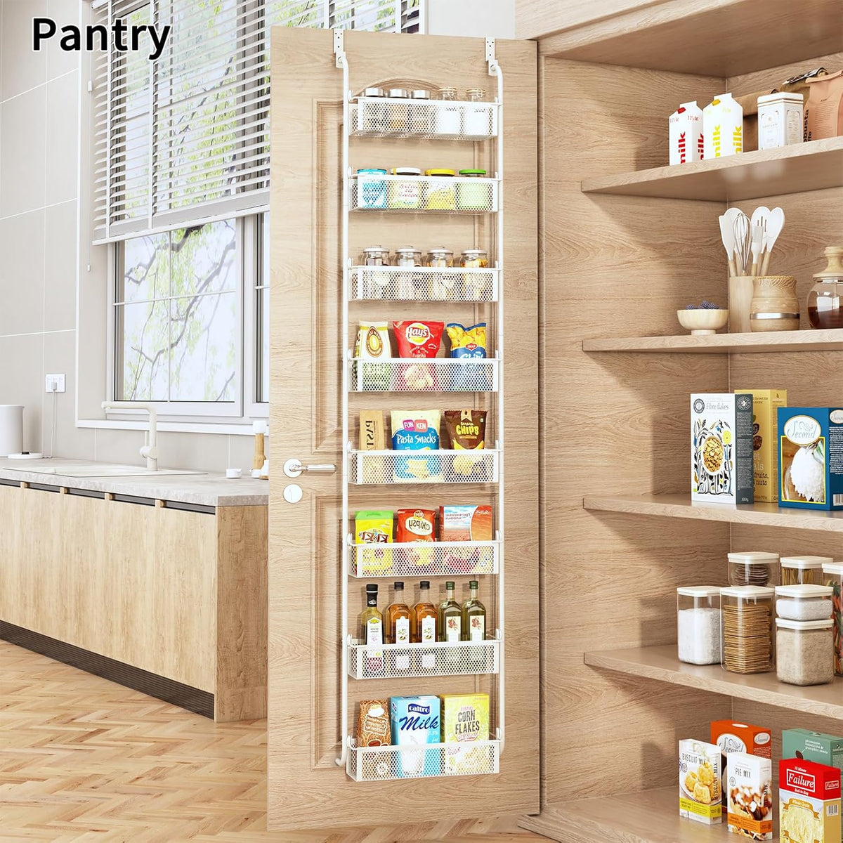 Over the Door Pantry Organizer, 6-Tier Pantry Door Organization and Storage, Over the Door Spice Rack, Home & Kitchen Storage Shelves for Cabinet, Black