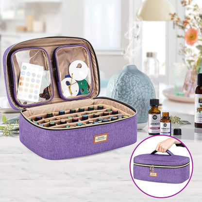 CURMIO Essential Oil Storage Case for 40 Bottles (5ml-30ml), Essential Oils Organizer Case with 2 Detachable Visible Pouches and Portable Handle, Patented Design, Gray (Bag Only)