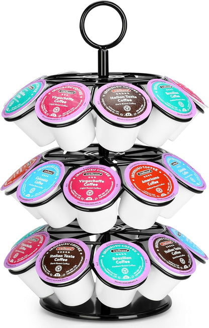 ROWISE K-Cup Pod Carousel Holder and Organizer for 36 Pods - Spins 360 Degrees, Detachable, Modern Metal Design in Black for Home and Office Counters