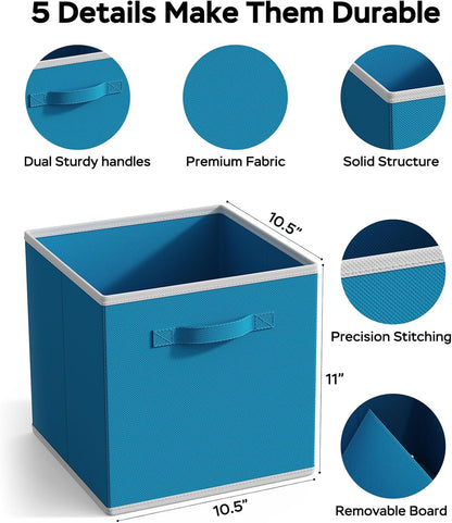 MAX Houser Fabric Storage Bins Cubes Baskets Containers with Dual Plastic Handles for Home Closet Bedroom Drawers Organizers, Flodable, Blue, Set of 4