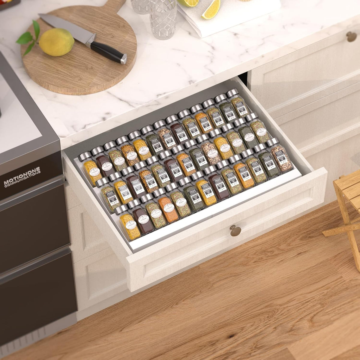Expandable Metal Spice Drawer Organizer,3-Tier,Slanted Seasoning Jars Tray for Kitchen Cabinet Drawers Insert/Countertop (Jars not included)-3Tier /White
