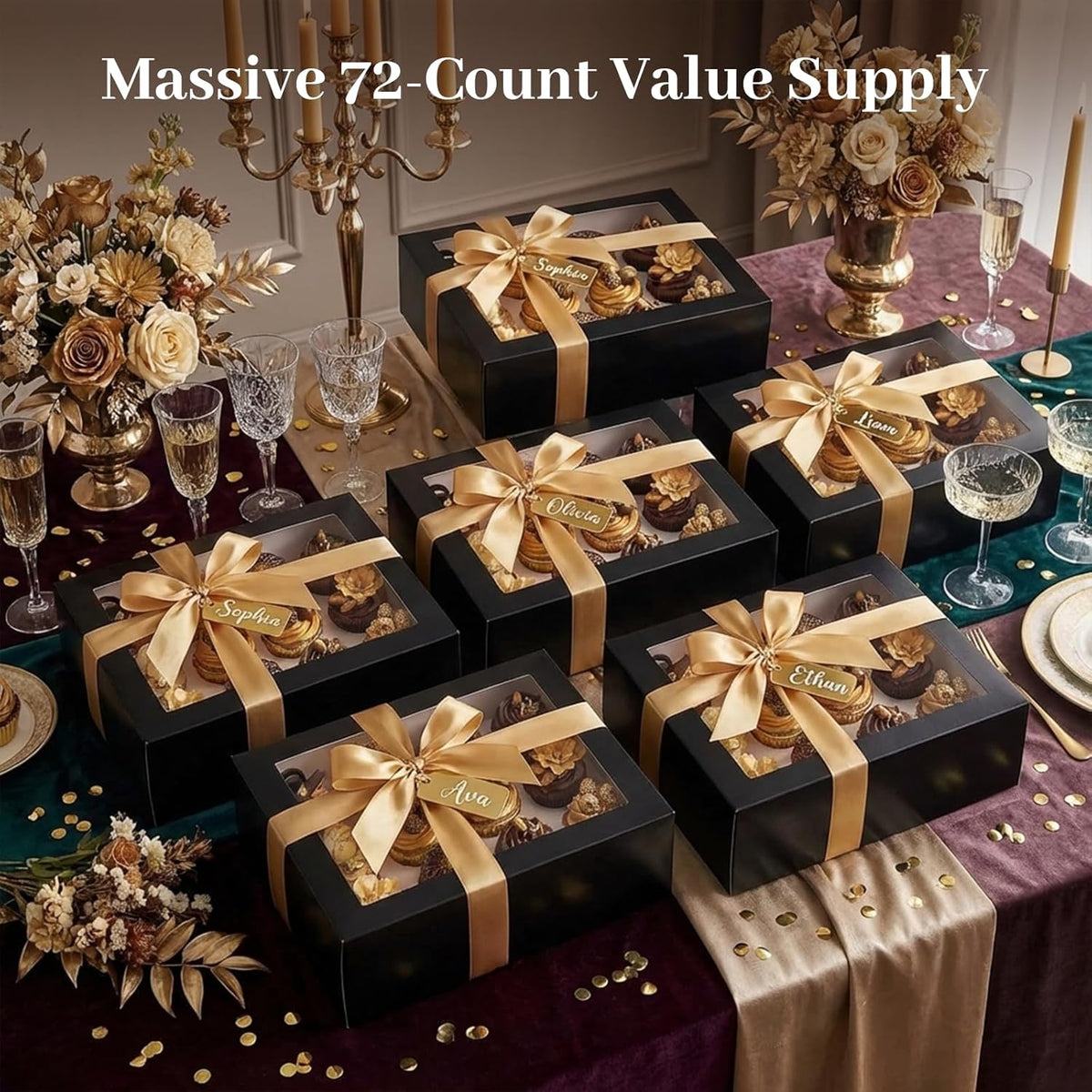 VGOODALL 12 Count Cupcake Boxes, 6PCS Cupcake Container with Window Boxes Holding 72 Pastry Box for Birthday Holiday Party Bakery Supplies 13.2"x9.8"x4"