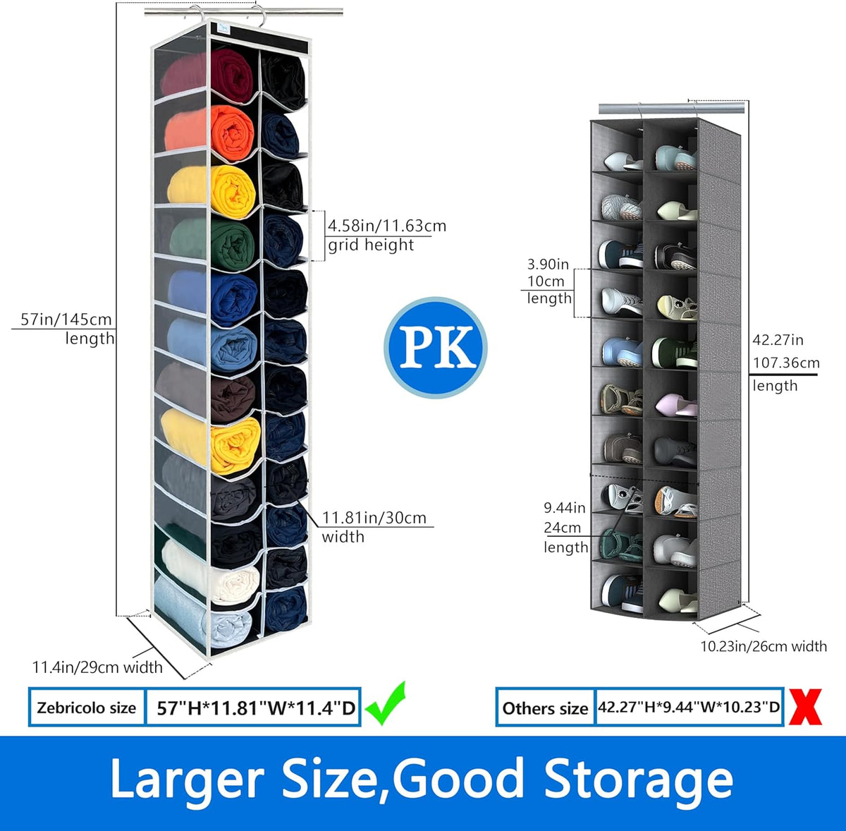 Over the Door Organizer Storage 6 Tier, 12 Large Capacity Side Pockets, Heavy Duty Metal Reinforced Hook Anti Tilt 75 LB Load Behind Door Storage for Bedroom Bathroom Pantry Nursery