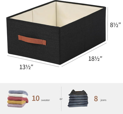 Linen Folding Storage Bins, 3 Pack Large Storage Baskets, Washable, Clothing Storage Bins with Handle, Closet Organizer for Storage Sweater,Sheets(Beige, 18½"x11 x8½)