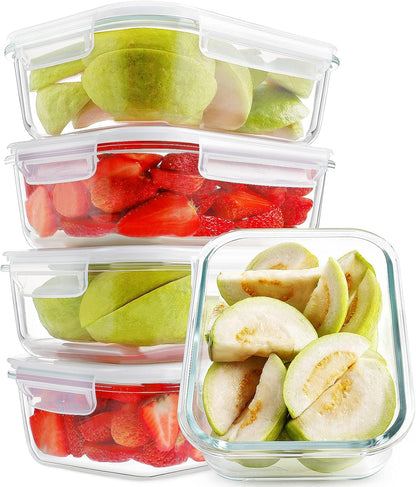 HOMBERKING Borosilicate Glass Meal Prep Containers with Locking Lids, Glass Food Storage Containers Set, Airtight Lunch Bento Boxes, BPA-Free & Leak Proof, 36oz & 14oz, Freezer, Oven Safe