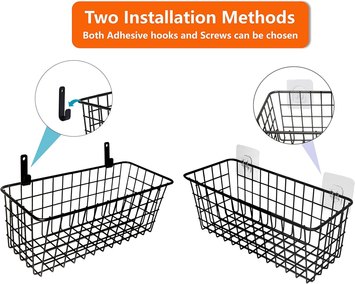 Joben Oligey 3 Set [Extra Large] Hanging Wall Baskets ,Wire Basket For Storage Pantry, Farmhouse Food Storage Kitchen Pantry Laundry Closet Garage RV ,Black
