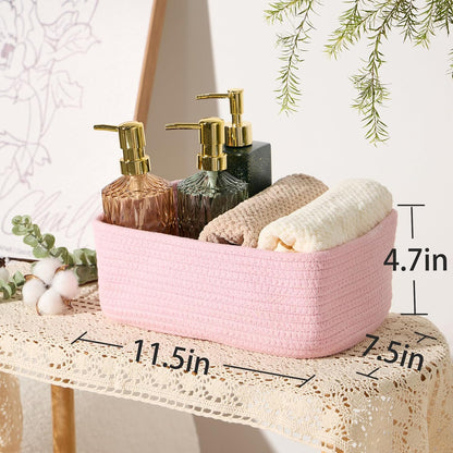 MiniArk Small Storage Baskets for Organizing | Closet Organizer Bins | Shelf Toy Basket | Woven Rope Baskets | Cube Decorative Box | Shallow Basket | L11.5xW7.5xH4.7| Brown