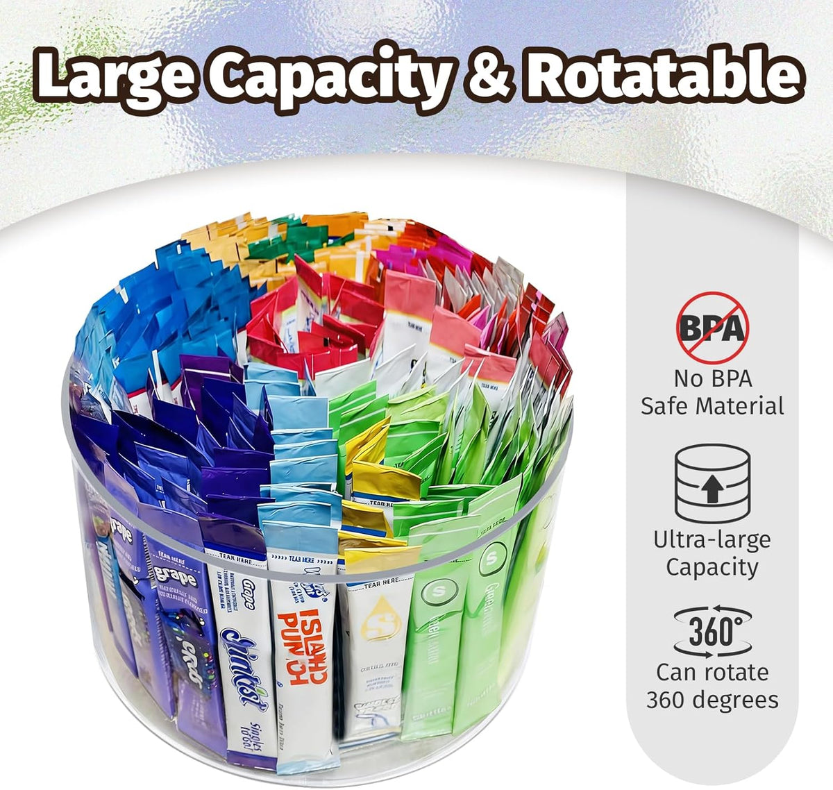 Drink Packet Organizer For Powdered Drink Mix,Powder Packet,Water Packet,Water Flavor Packet,Lazy Susan Organizer Rotating Holder for Drink Mix Necessities（Square）