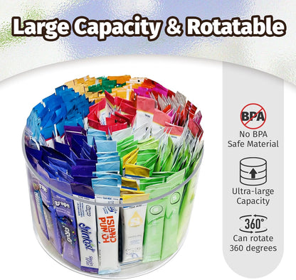 Drink Packet Organizer For Powdered Drink Mix,Powder Packet,Water Packet,Water Flavor Packet,Lazy Susan Organizer Rotating Holder for Drink Mix Necessities（Square）
