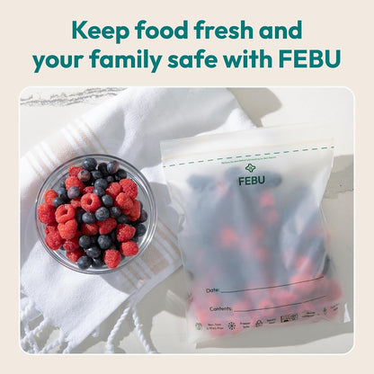 FEBU Compostable Food Storage Bags Variety Pack, 260 Count | Compostable & Biodegradable | PFAS & BPA Free | Drawer Organizer Box | 90 Snack, 90 Sandwich, 50 Quart, 30 Gallon