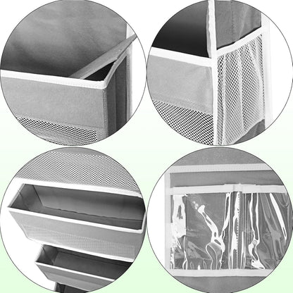 Over The Door Organizer with LifetimeWarranty, 4 Shelves & 4 Side Pockets, Large Storage Rack Holds 44lb, Heavy-Duty Reinforced Mesh Shelf for Bathroom, Closet, Toy Organization, Shoes, Towels, Grey