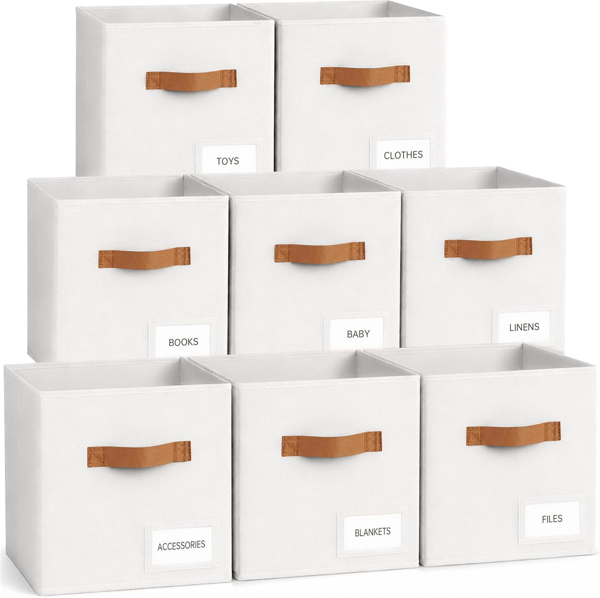 Storage Cubes, 11 Inch Fabric Storage Cubes Organizer Bins with Labels, Odor-Free & Sturdy PP Structure, Cubby Baskets for Closet, Shelves, Toys & Nursery (Beige)
