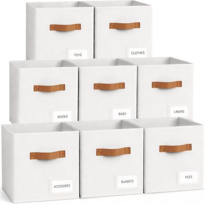 Storage Cubes, 11 Inch Fabric Storage Cubes Organizer Bins with Labels, Odor-Free & Sturdy PP Structure, Cubby Baskets for Closet, Shelves, Toys & Nursery (Beige)