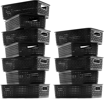 [ 12 Pack ] Plastic Storage Baskets - Small Pantry Organization and Storage Bins - Household Organizers for Laundry Room, Bathrooms, Bedrooms, Kitchens, Cabinets, Countertops, Under Sink or On Shelve