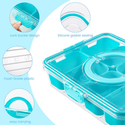 Dingerjar Divided Serving Tray with Lid and Handle - Snackle Box Charcuterie Container for Portable Snack Platters - Clear Organizer for Candy, Fruits, Nuts, Snacks - Perfect for Party, Entertaining