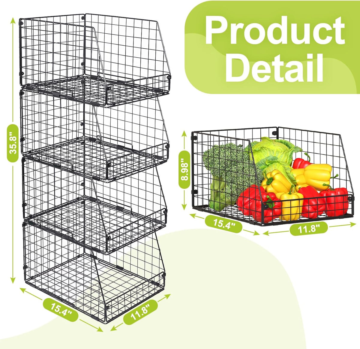 Jakyitvi XXL Stackable Wire Storage Basket, Extra Large Capacity Pantry Organizer and Storage, Muti-Purpose for Fruit Vegetable Basket & Toy Bin & Snack Organizer