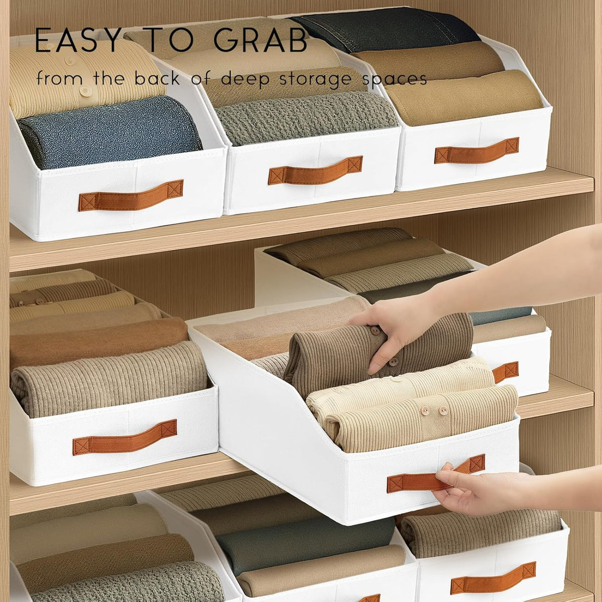 Homsorout Fabric Storage Bins for Organizing - Large Trapezoid Collapsible Storage Bins with Front Handle, Closet Organizers and Storage for Bedroom, Home Shelves, Small Spaces, Beige