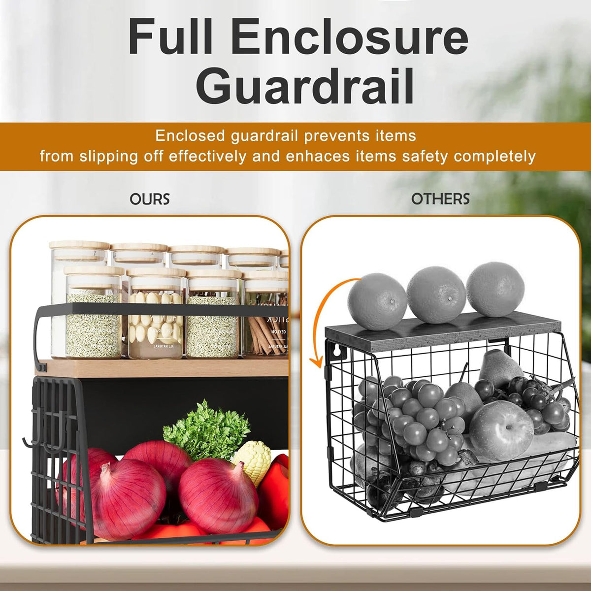 Magnetic Shelf for Fridge,Hanging Wall Basket for Potato Onion Fruit and Vegetable Storage Bins,Large Produce Container Magnetic Spice Rack for Refrigerator Kitchen Counter Pantry,Black