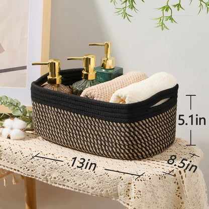 MiniArk Small Storage Baskets for Organizing | Closet Organizer Bins | Shelf Toy Basket | Woven Rope Baskets | Cube Decorative Box | Shallow Basket | L11.5xW7.5xH4.7| Brown