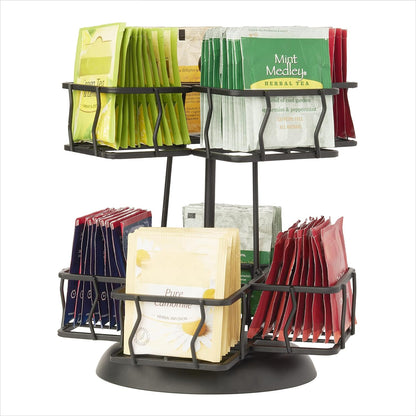 NHZ Tea Bag Storage and Organizer, Tea Bag Holder Black Powder Coated Stainless Steel for Tea and Coffee Box. Organize 100 Tea Bags- Tea Holder For Tea Bags 8 Compartments with 12 Bags in Each.