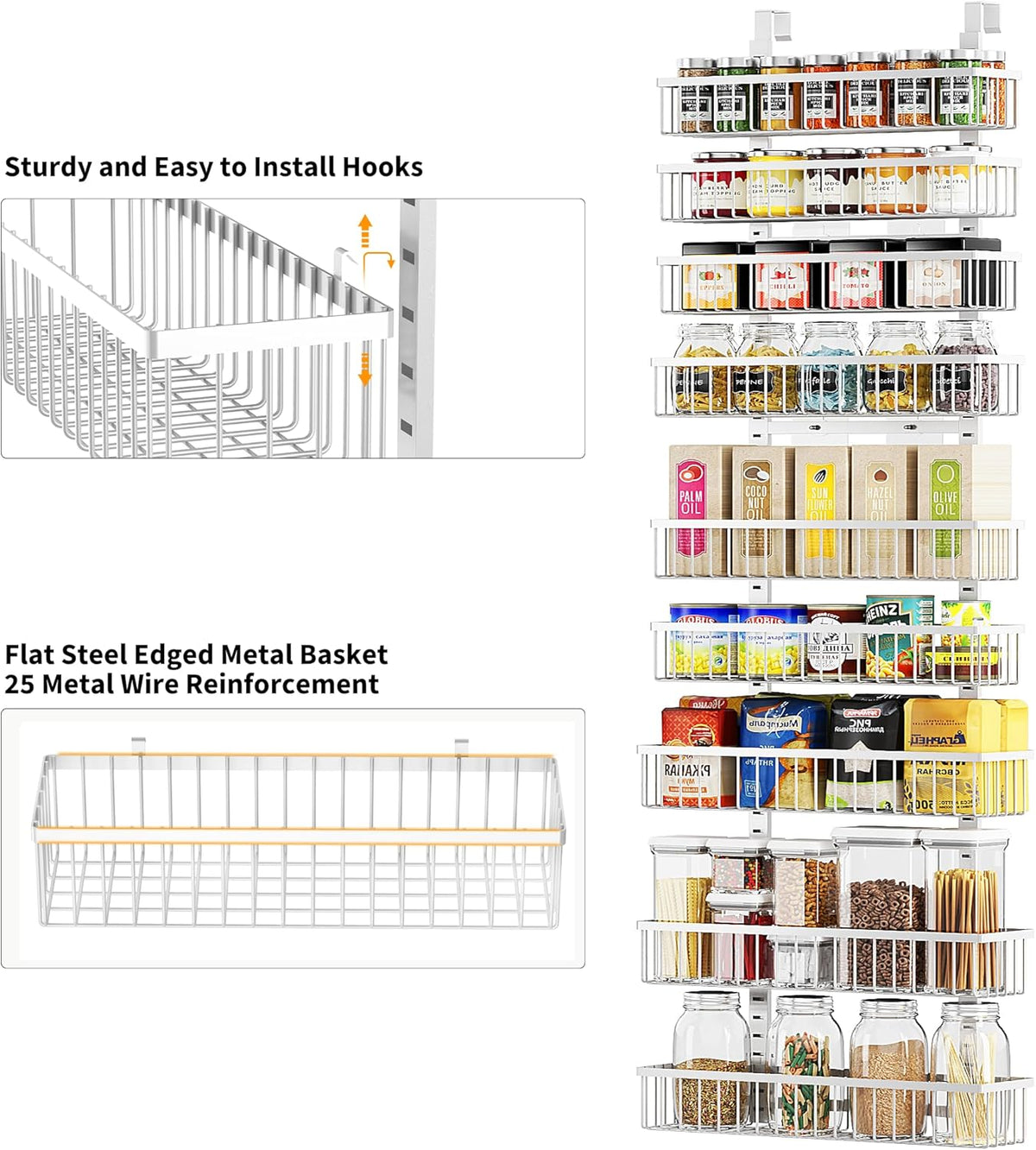 Moforoco White Over The Door Pantry Organizer, Pantry Organization and Storage, Metal Hanging Spice Rack Shelves Door, Seasoning Shelves, Laundry Room Organization, House and Kitchen Essentials